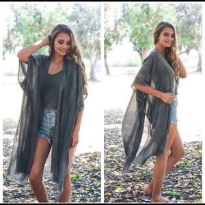 Open Front Kimono Coverup-CHARCOAL